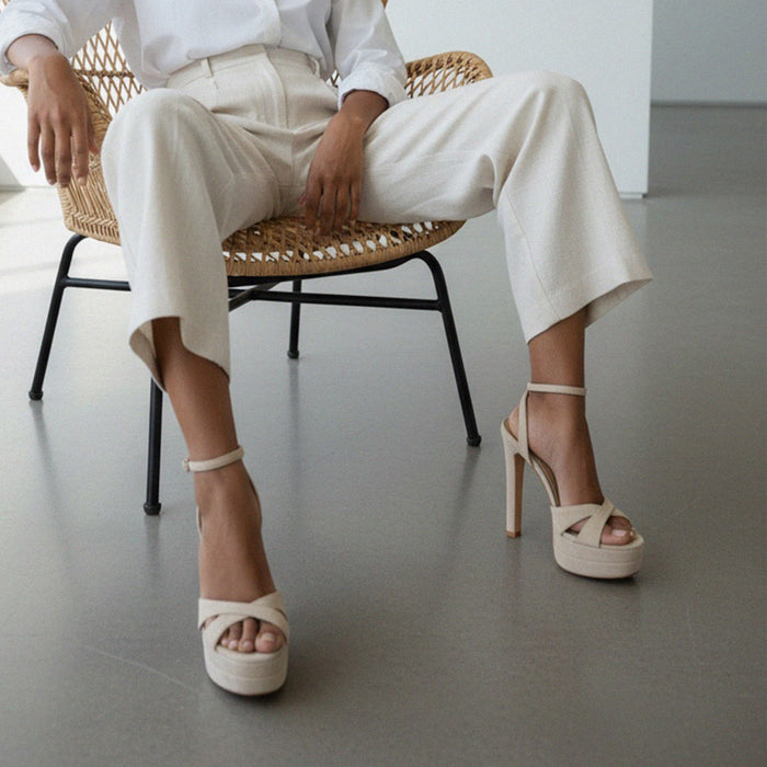 Nova Beige - Suede Platform Sandals