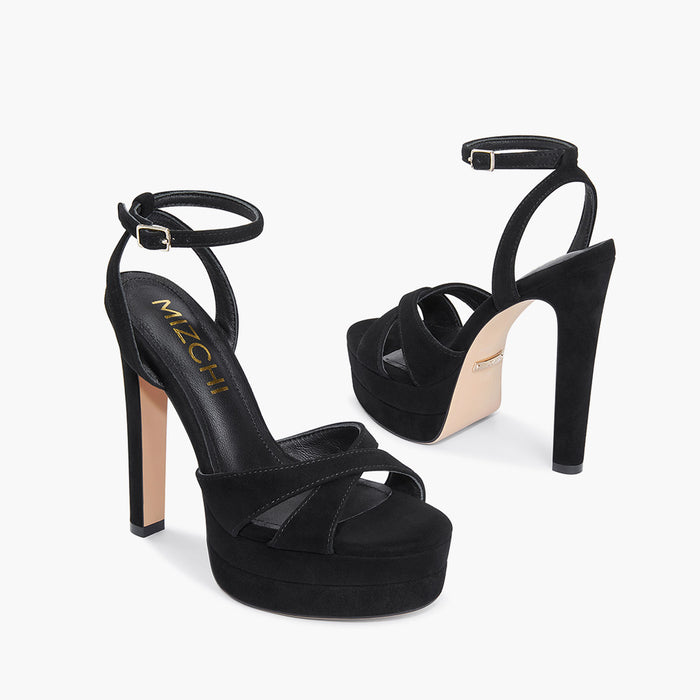 Nova Black - Suede Platform Sandals