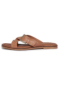 A pair of chic women's leather open toe sandals, perfect for summer, with an open tip design.