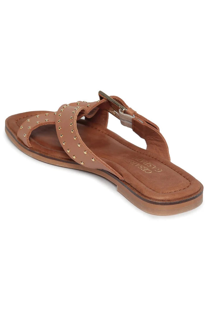 A pair of stylish women's leather open tip sandals with open toes, perfect for summer days.