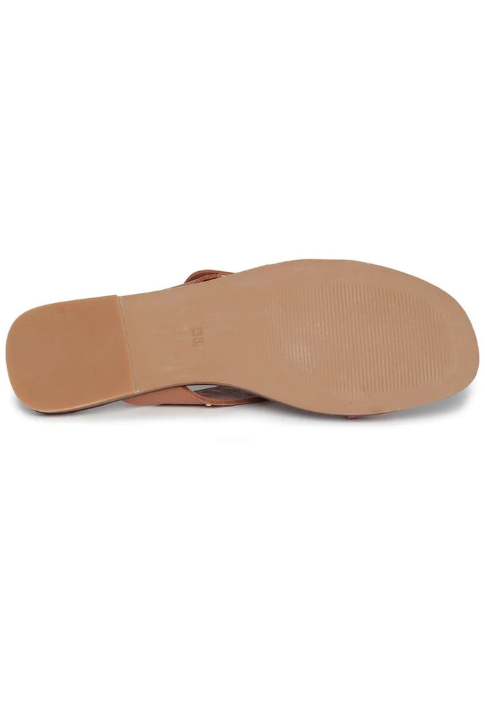 A close-up image of stylish women's leather open tip sandals - perfect for summer, featuring open toes for a chic and comfortable look.