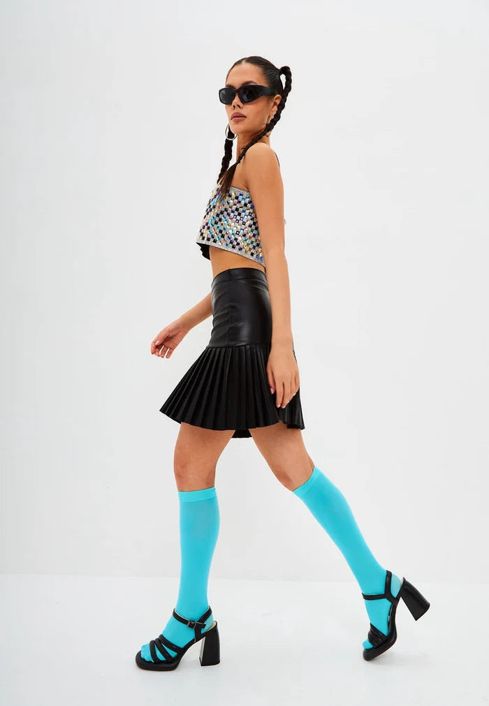 A stylish pair of women's black leather block heel sandals with an open toe design, perfect for a trendy and chic look.