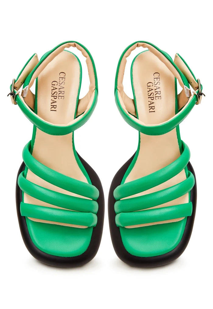 Open Toe Block Heeled Sandals - Green