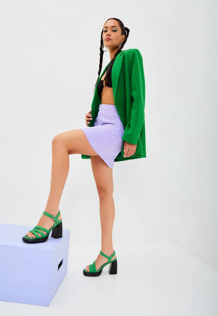 Open Toe Block Heeled Sandals - Green