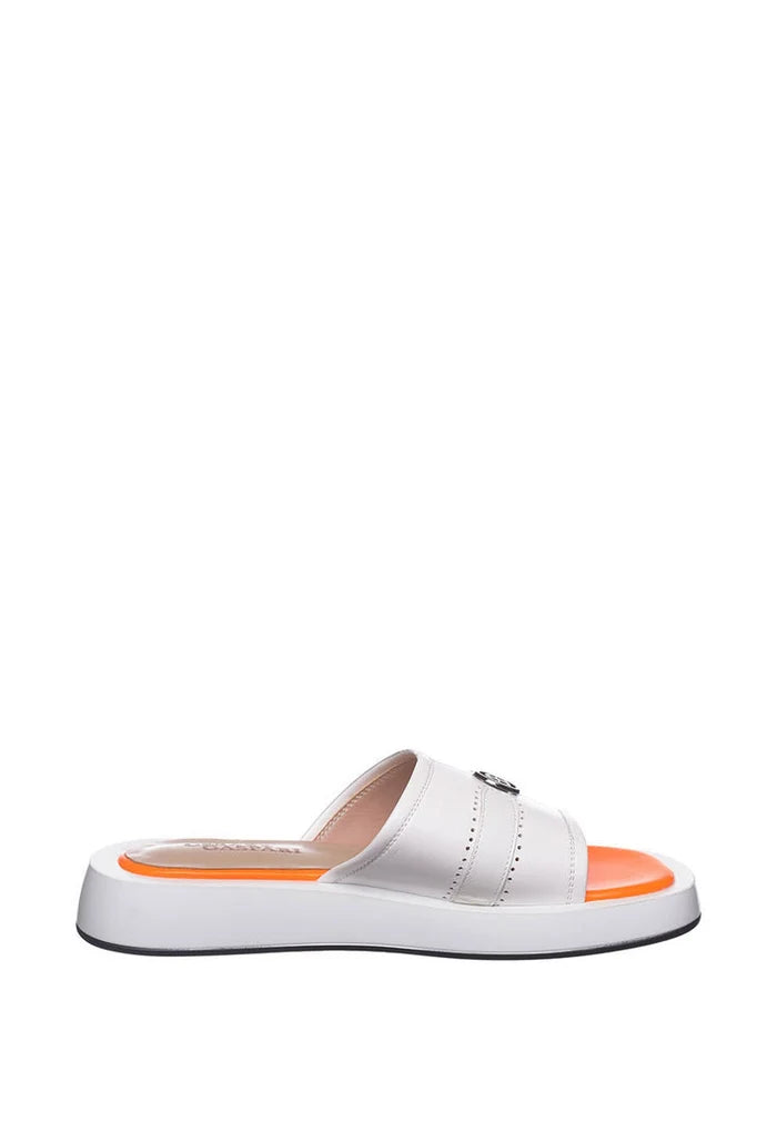 A pair of stylish women's leather open toe sandals, perfect for summer, designed by a top designer.