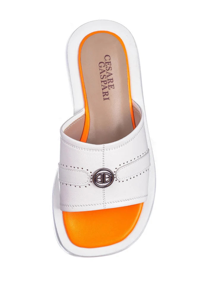 A pair of stylish designer leather open toe sandals for women, perfect for summer.