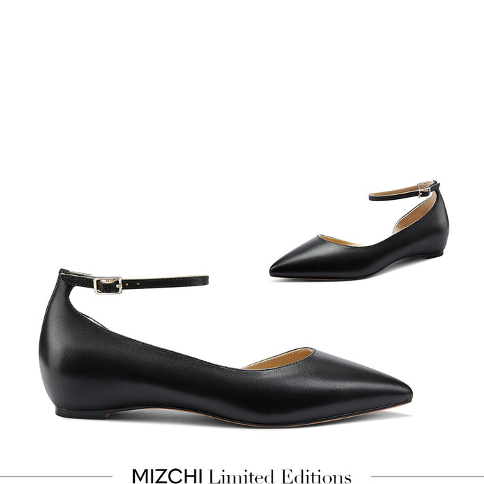 PEEKMI BLACK - Leather Ankle Strap Pumps