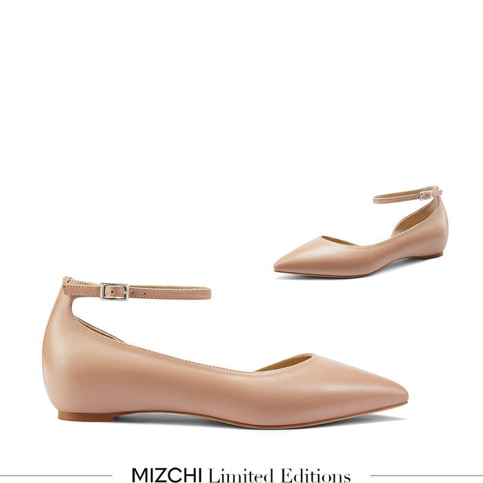 PEEKMI PINK - Leather Ankle Strap Pumps