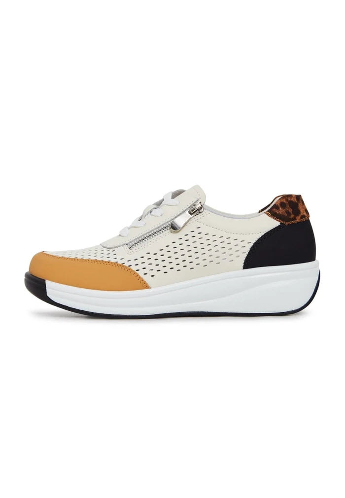 A stylish pair of brown leather platform sneakers for women, the perfect combination of fashionable and trendy footwear.