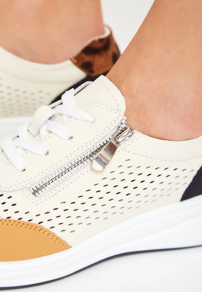 A stylish pair of women's brown platform sneakers, made with premium leather and perfect for completing your fashionable and trendy footwear collection.
