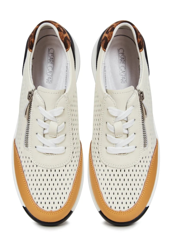 A stylish pair of brown leather platform sneakers for women, the perfect fashionable and trendy footwear.