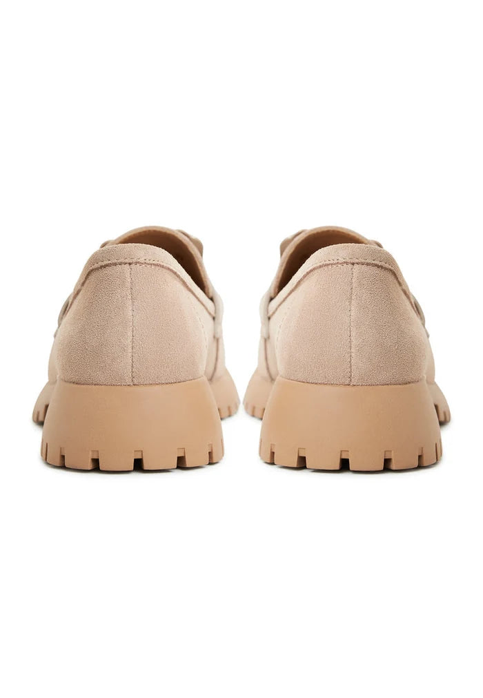 A stylish pair of beige Jenny platform loafers, perfect women's platform shoes for any outfit.