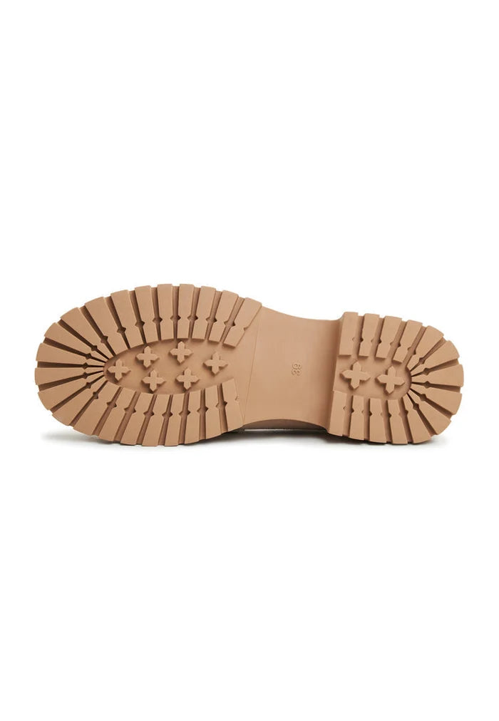 A pair of trendy beige platform loafers - Jenny platform loafers for women, stylish beige platform footwear.