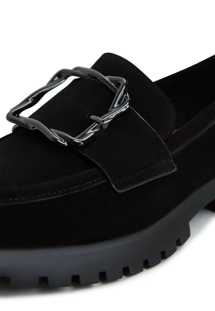 A stylish pair of black platform loafers for women, featuring a vintage design known as Jenny platform loafers.