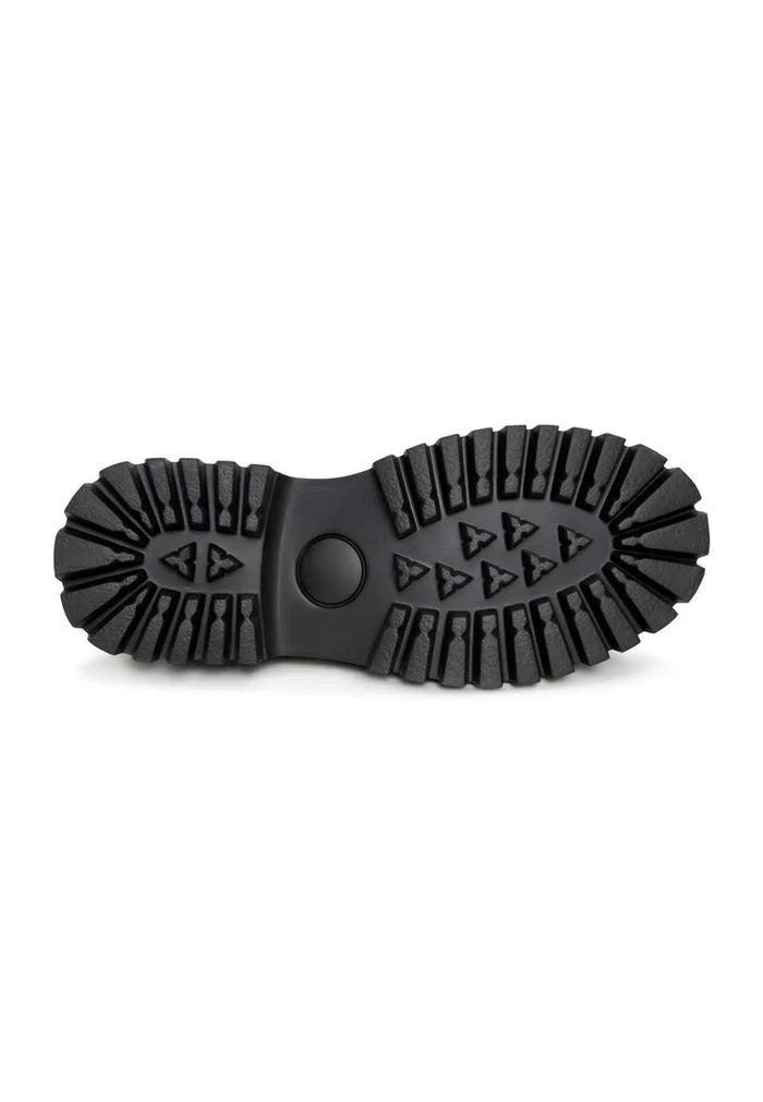 A stylish pair of black platform loafers for women, featuring a chunky sole - the Ksenia platform loafers, perfect for casual chic looks.