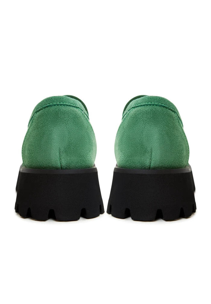 A stylish pair of Ksenia green platform loafers, perfect for any woman's footwear collection.
