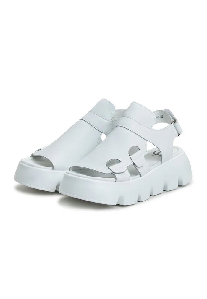 A stylish pair of white platform sandals, the Amelie white platform sandals available online for purchase.