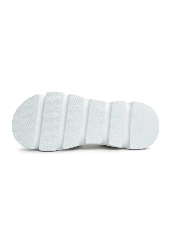 A stylish pair of platform sandals in white, known as Amelie, available for purchase online.