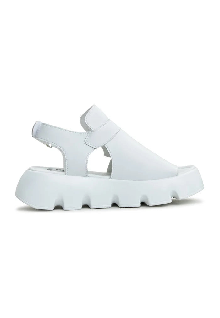 A pair of stylish white platform sandals named Amelie, available to purchase online.