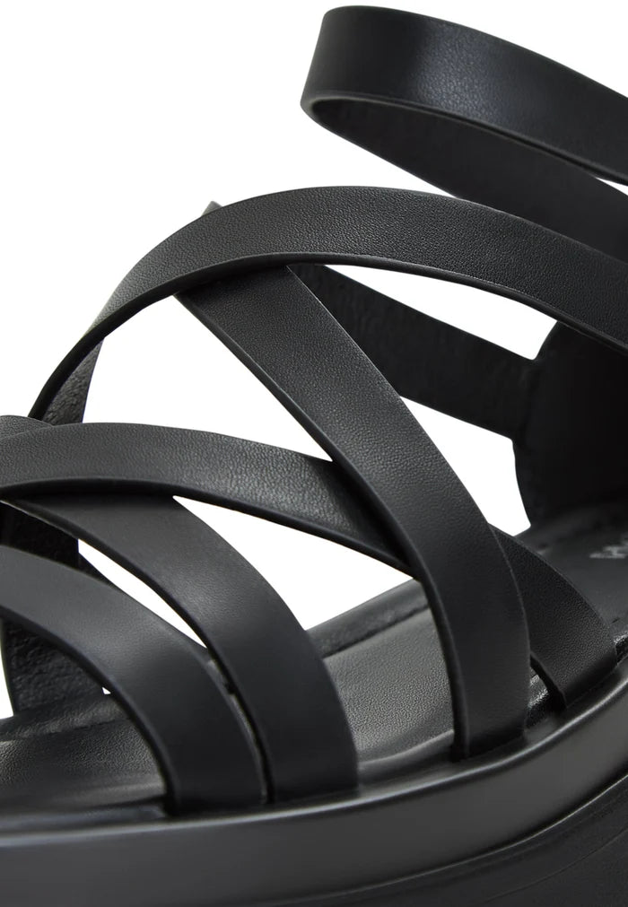 Close-up of stylish Platform Sandals Tatiana Black featuring sleek black straps, ideal for trendy summer wear. Buy Platform Sandals Tatiana Black for a chic and comfortable look.