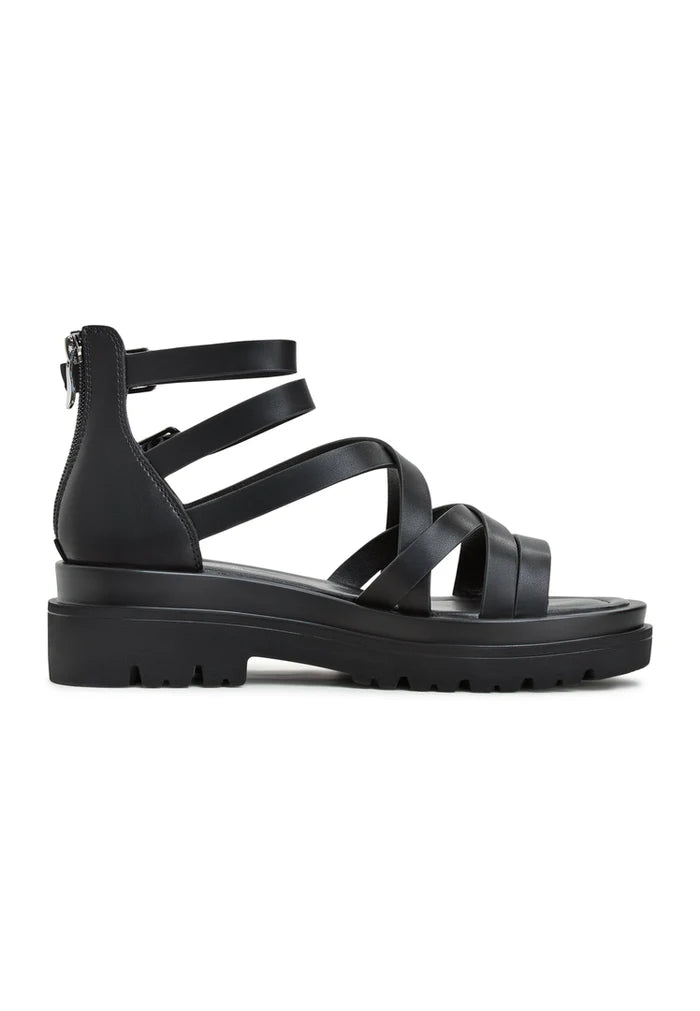 Tatiana Black Platform Sandals featuring a stylish multi-strap design with a chunky sole, perfect for elevating any outfit.