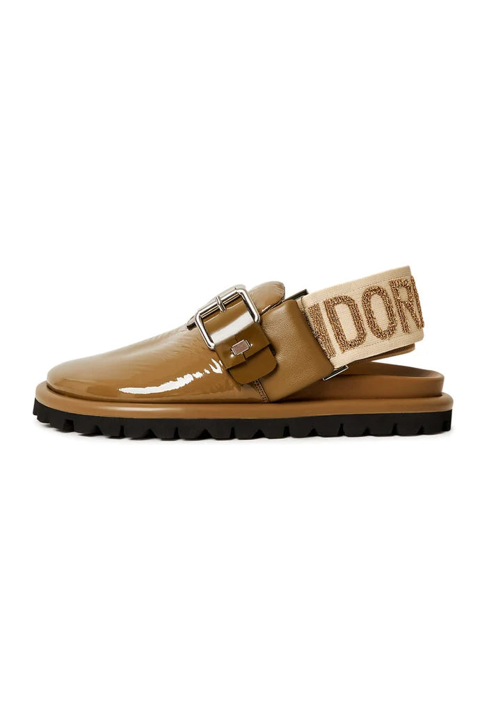 A stylish pair of women's khaki Renata platform slingback slippers.