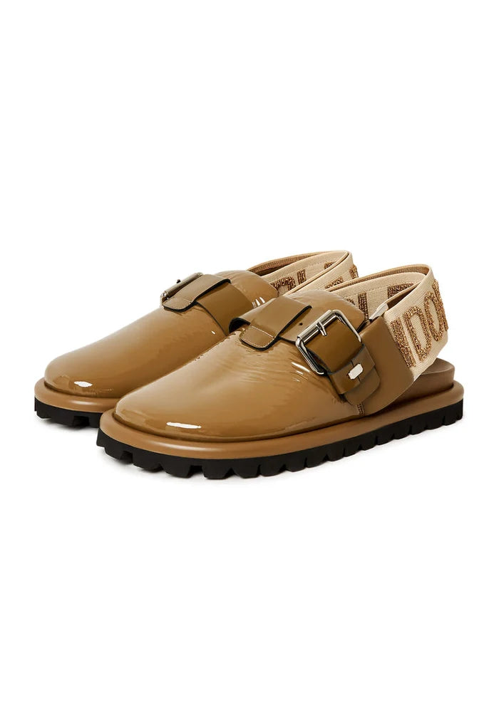 A stylish pair of khaki Renata platform slingback slippers for women.