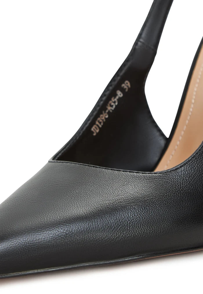 A stylish pair of black metallic stiletto pumps with a sleek and sexy design perfect for any glamorous occasion.