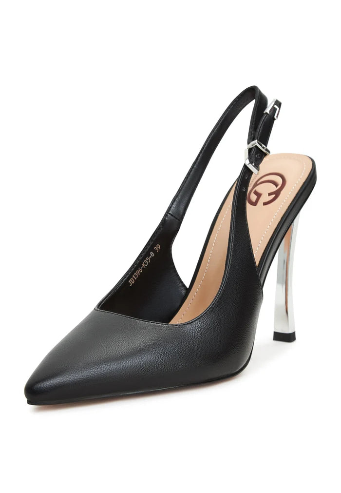 A pair of stunning metallic stiletto pumps with black heels, a must-have for anyone looking to add a touch of glam to their outfit.