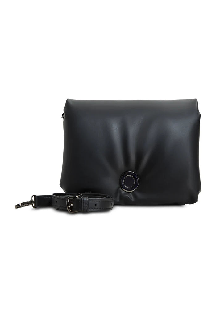A stylish black quilted clutch bag, perfect for any evening outing or special occasion.