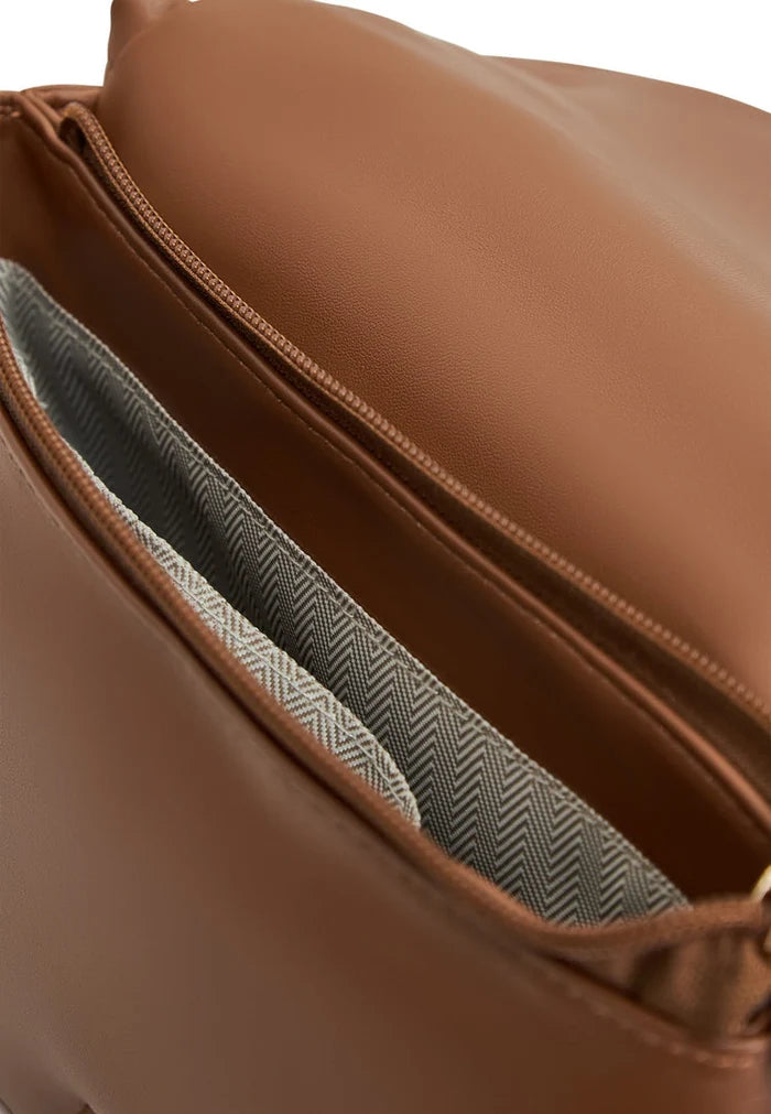 A stylish brown quilted clutch bag, perfect for any outfit or occasion.