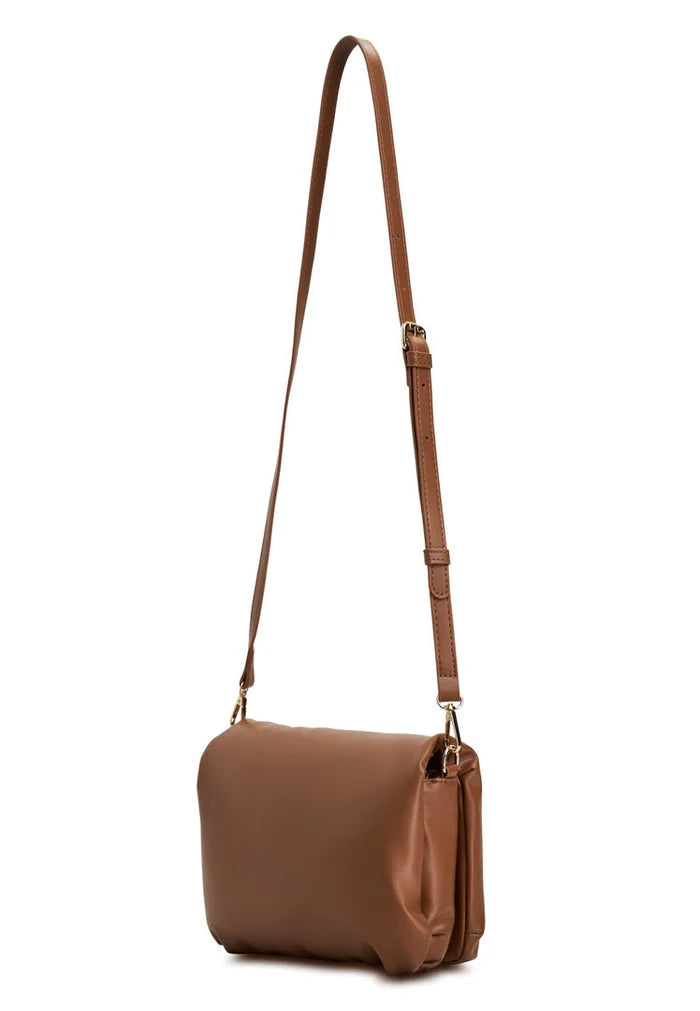 A stylish brown quilted clutch bag, perfect for adding a touch of elegance to any outfit.