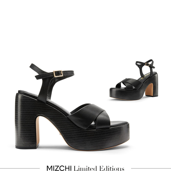 Rylee - Black Platform Leather Sandals