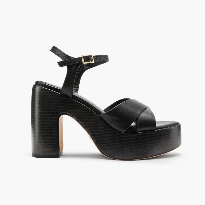 Rylee - Black Platform Leather Sandals
