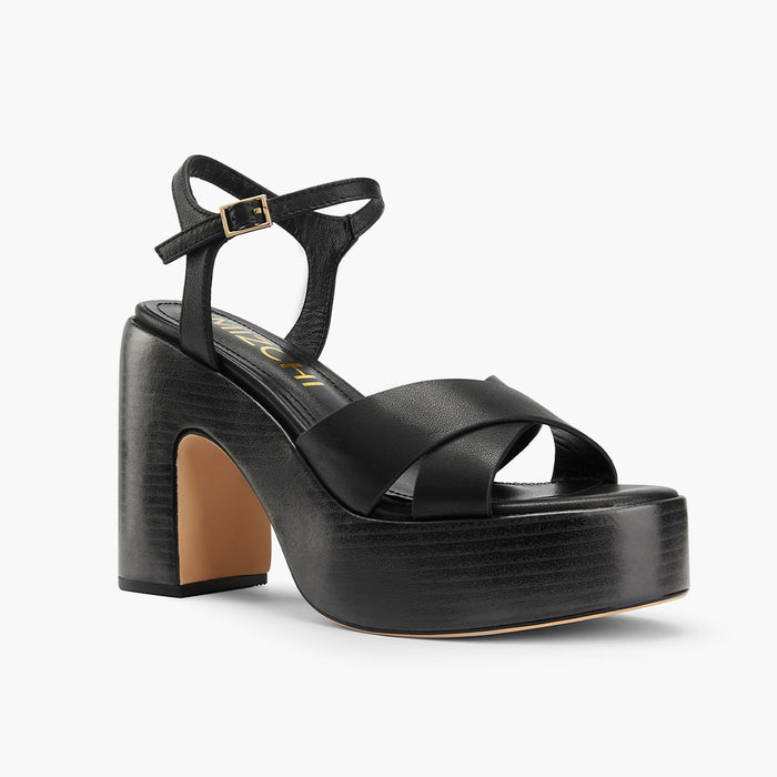 Rylee - Black Platform Leather Sandals