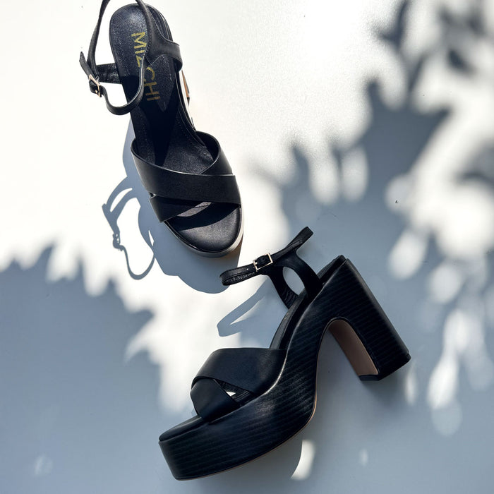 Rylee - Black Platform Leather Sandals