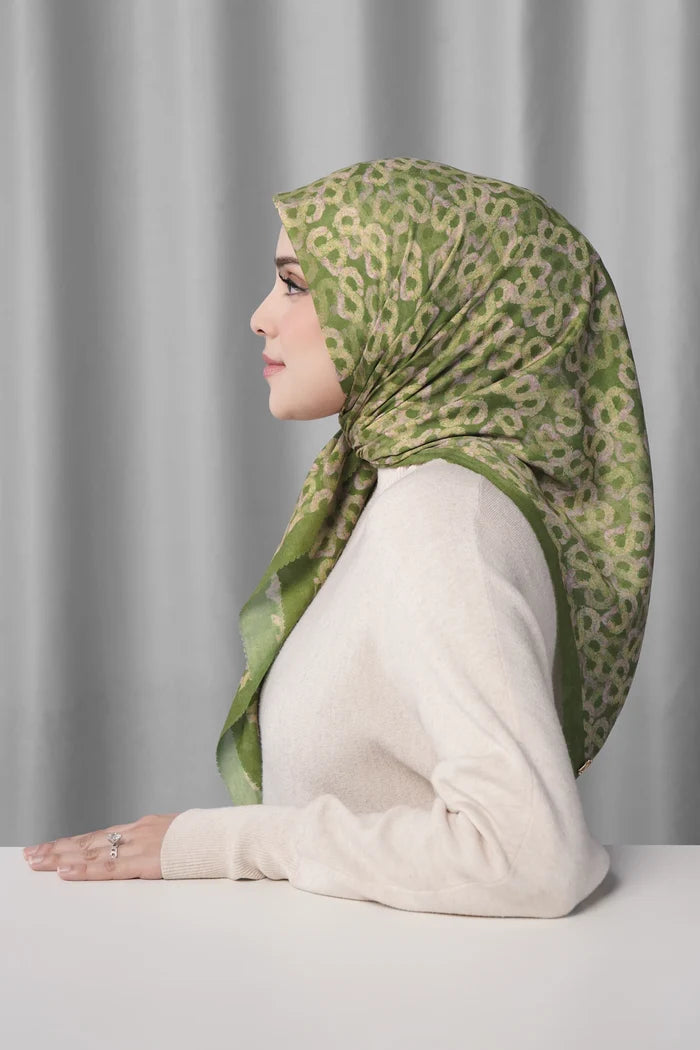samla de fleur scarf in olive branch by buttonscarves side view