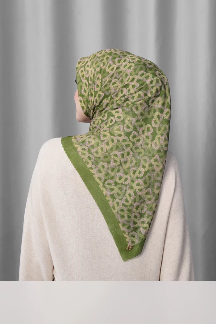 samla de fleur scarf in olive branch by buttonscarves back view