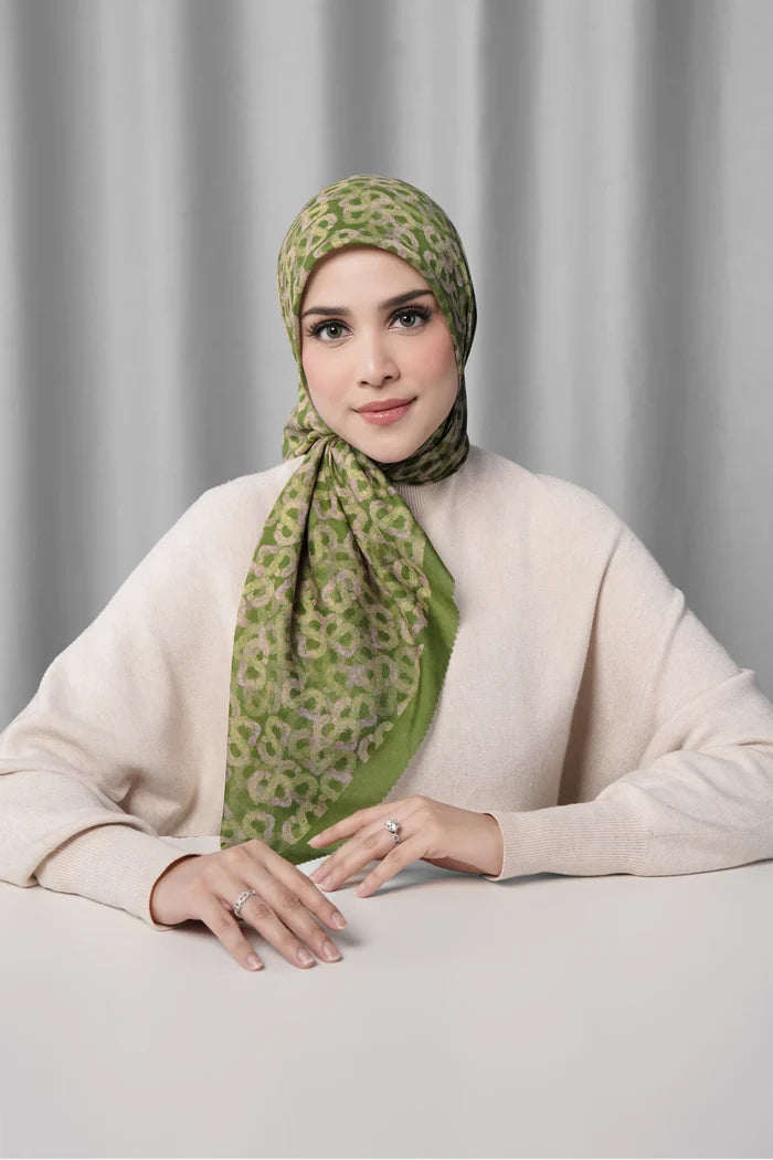 samla de fleur scarf in olive branch by buttonscarves front view