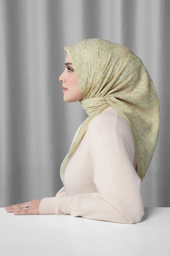 samle de fleur scarf in pale khaki by buttonscarves side view