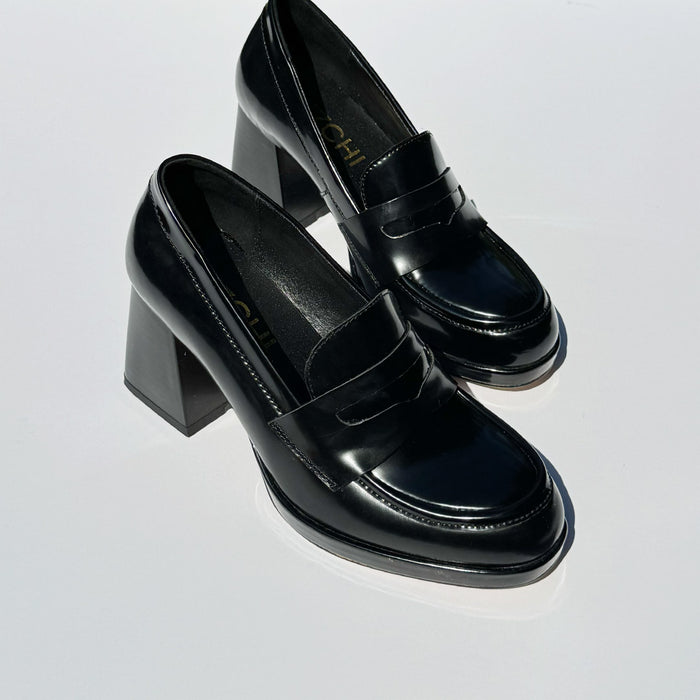 SHARE BLACK - platform heel brogue