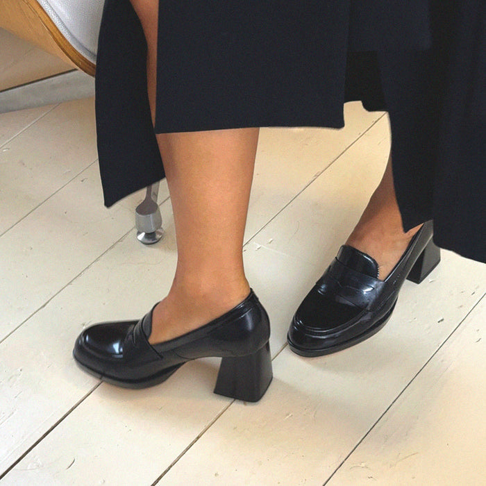 SHARE BLACK - platform heel brogue
