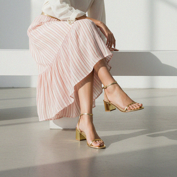 Shiloh Gold Chunky Block Heel - Strappy Sandals