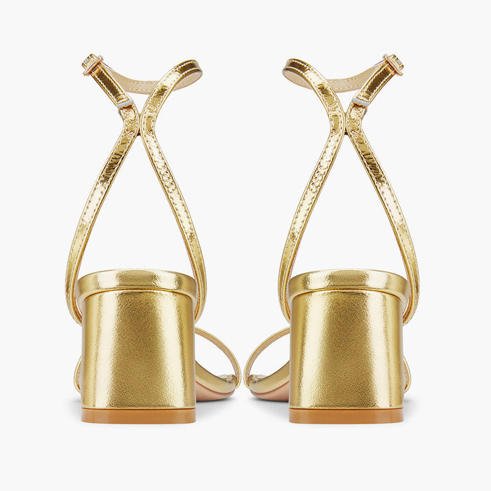 Shiloh Gold Chunky Block Heel - Strappy Sandals