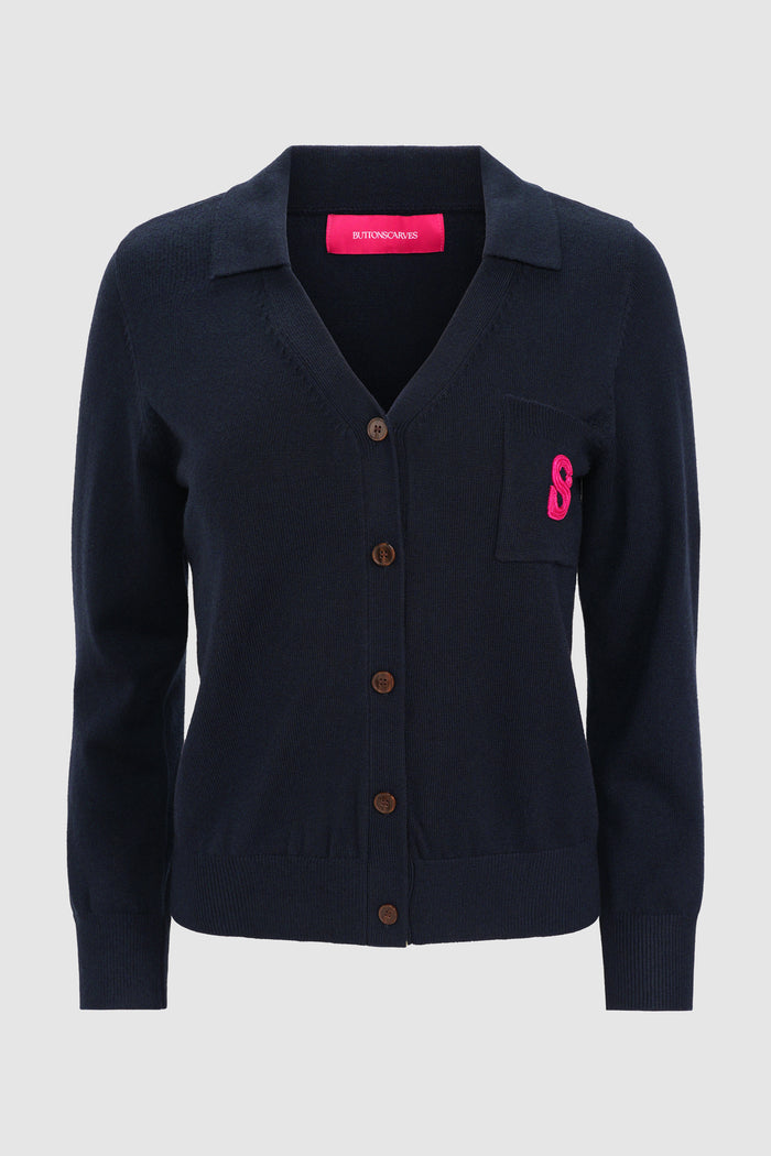 signature cardigan in navy by buttonscarves