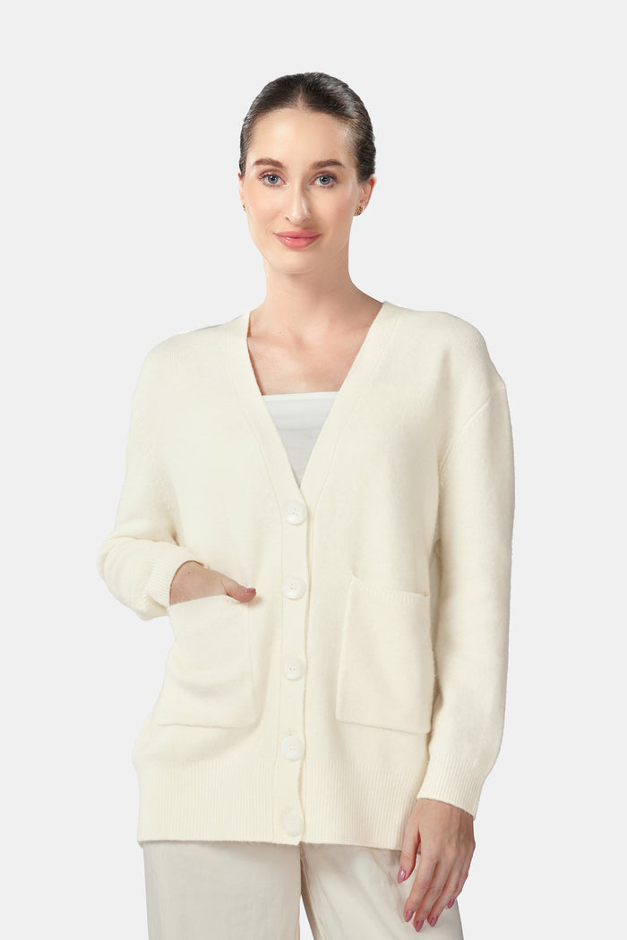 Signature Wool Cardigan - White