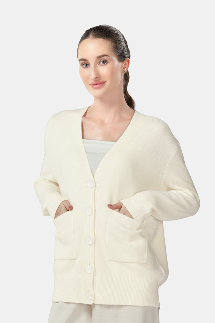 Signature Wool Cardigan - White