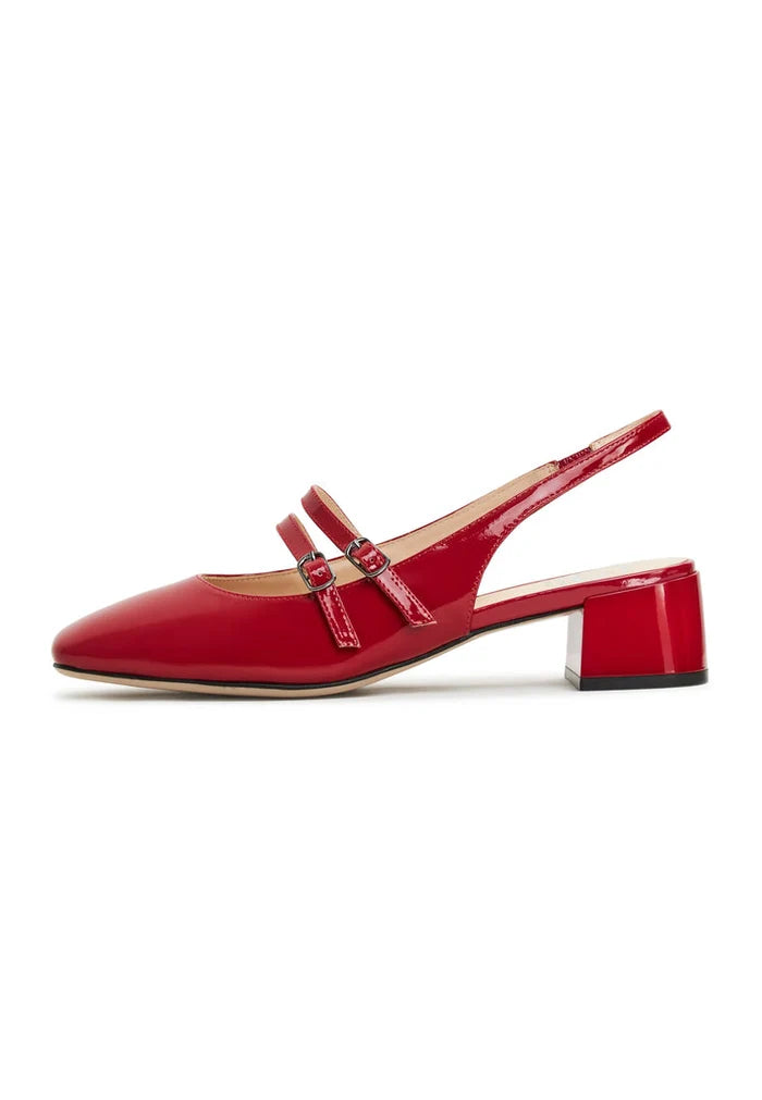 A stylish pair of red slingback block heels, women's pumps by Mar y Sol, perfect for fashion-forward footwear lovers.