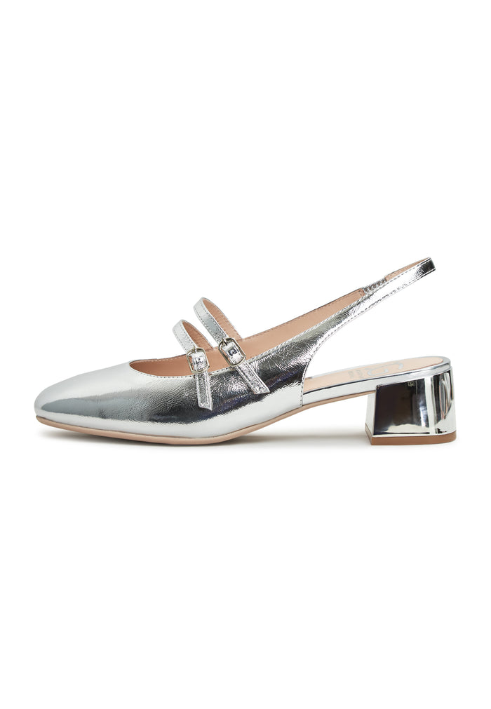 Slingback Block Heels Pumps Mar y Sol - Silver