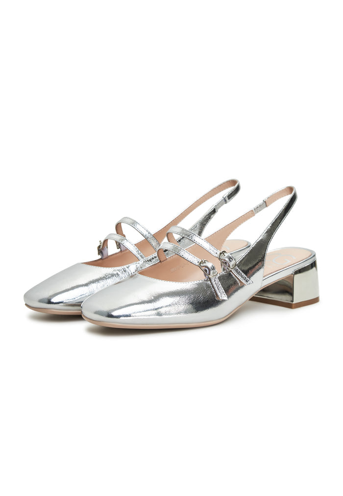 Slingback Block Heels Pumps Mar y Sol - Silver